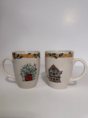 Thompson Pottery Bird House Coffee Mugs Set of 2
